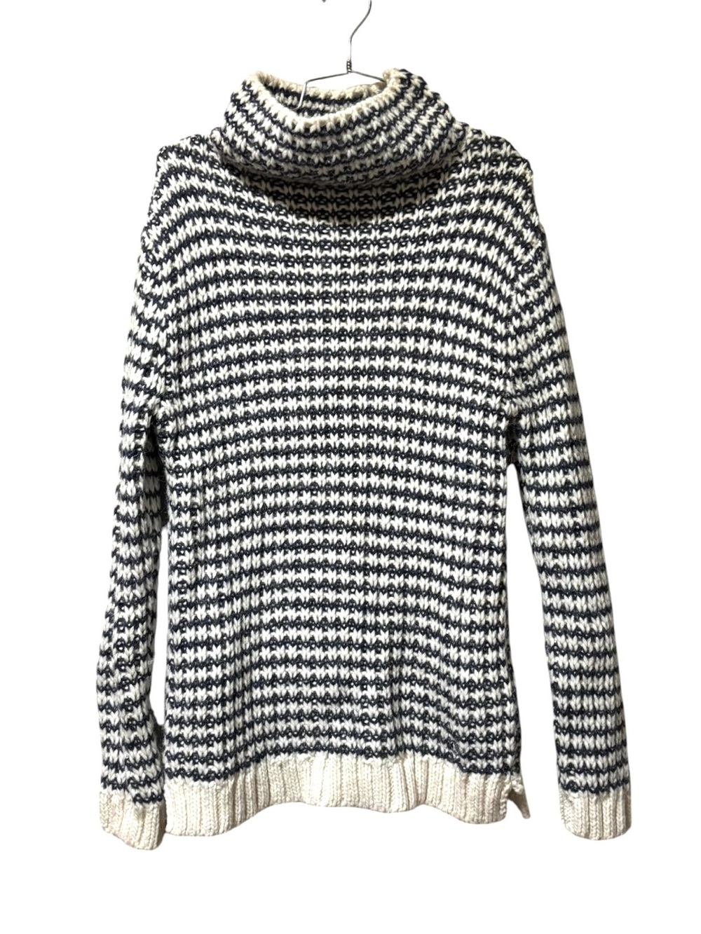 Barbour Wool Alpaca Striped Blue & White Coastal Mock Neck Sweater Size 8